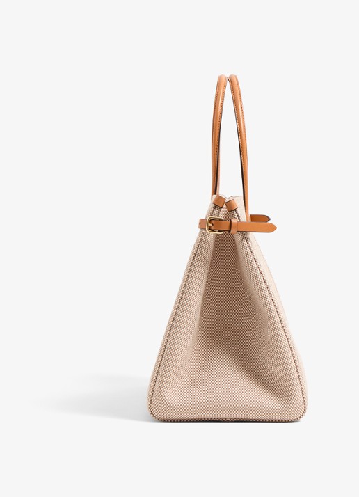 Valentino Garavani Antibes Medium shopper van canvas met leren details - detail 5 camel