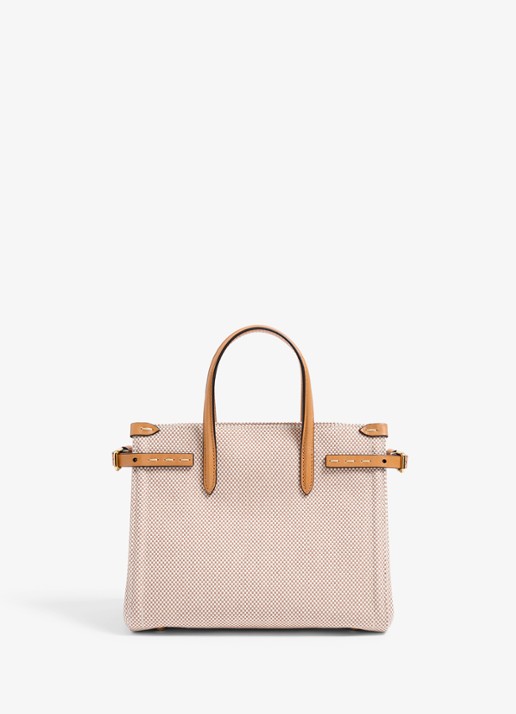 Valentino Garavani Antibes Small shopper van canvas met leren details - achterkant camel