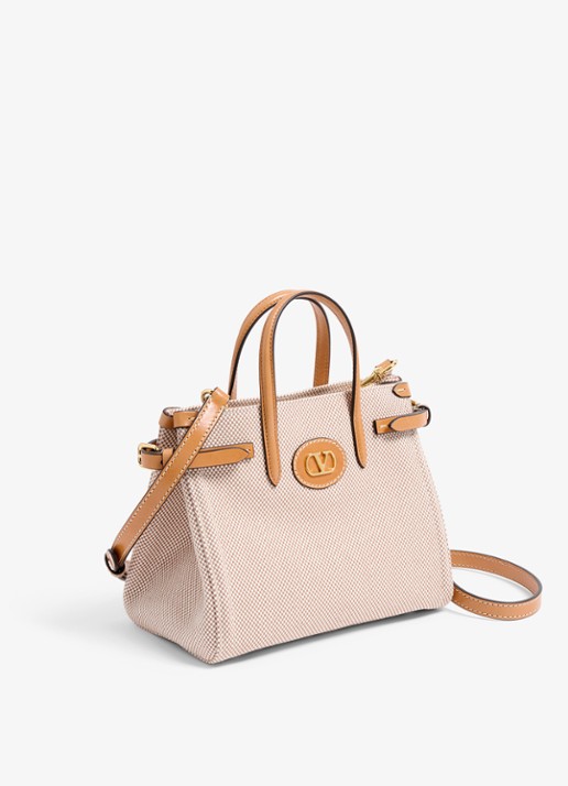 Valentino Garavani Antibes Small shopper van canvas met leren details - detail 2 camel