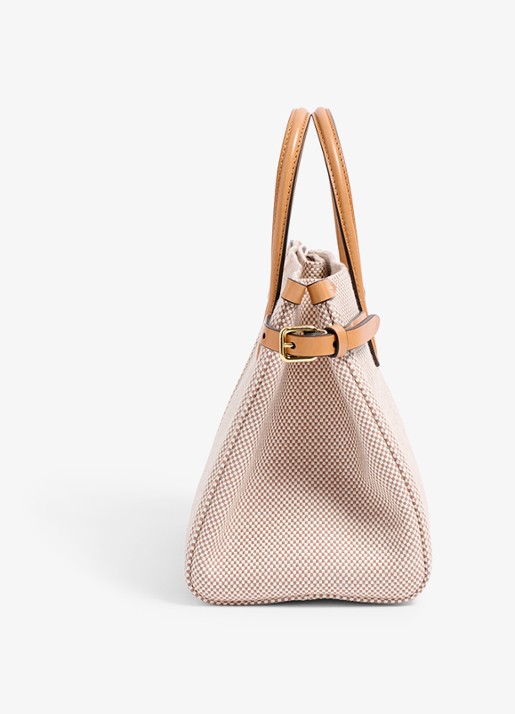 Valentino Garavani Antibes Small shopper van canvas met leren details - detail 3 camel