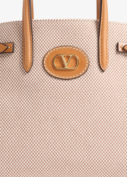 Valentino Garavani Antibes Small shopper van canvas met leren details - detail 5 camel