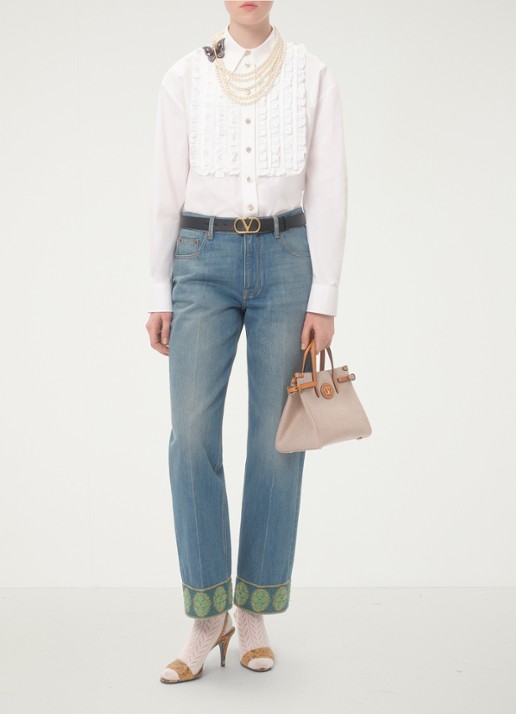 Valentino Garavani Antibes Small shopper van canvas met leren details - voorkant 8 camel