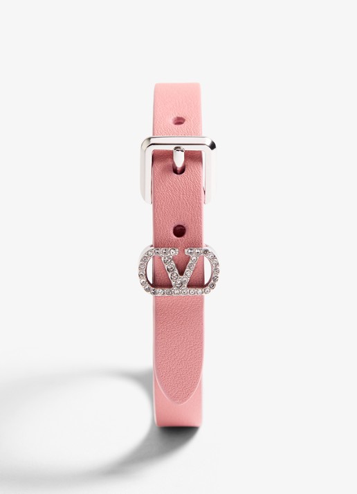 Valentino Garavani Armband van kalfsleer met logo - detail roze