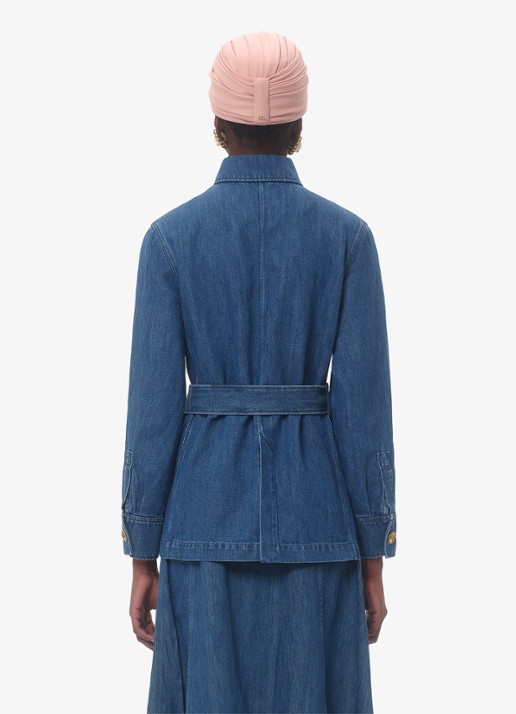 Valentino Garavani Blouse in linnenblend met strikceintuur - achterkant 3 indigo