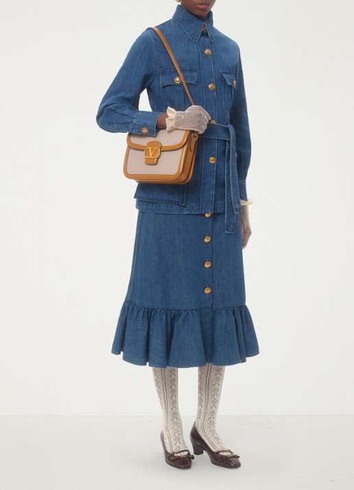 Valentino Garavani Blouse in linnenblend met strikceintuur - voorkant 2 indigo