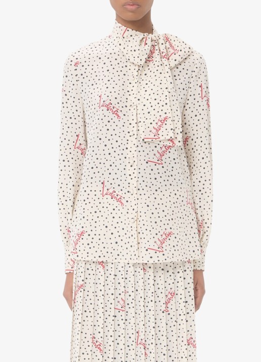 Valentino Garavani Blouse van zijde met logoprint en strikkraag