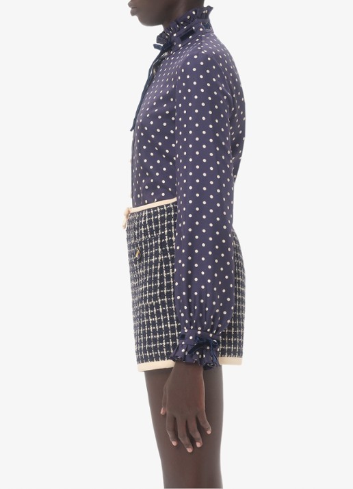 Valentino Garavani Blouse van zijde met stippenprint - detail 5 donkerblauw