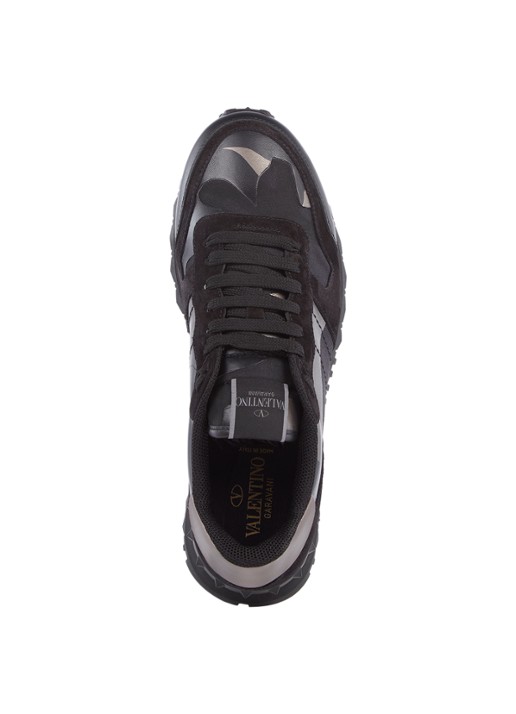 Valentino Garavani Camouflage Rockrunner sneaker met suède details - detail 3 zwart