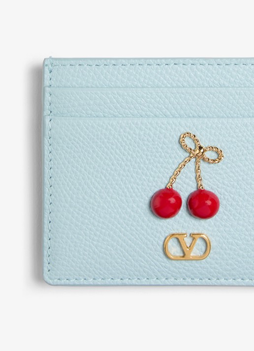 Valentino Garavani Cherryfic pasjeshouder van kalfsleer - detail 2 lichtblauw
