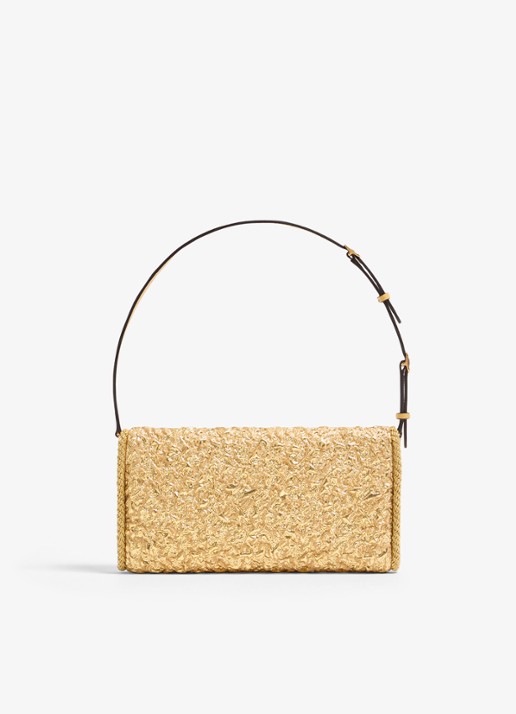 Valentino Garavani DeVain Small schoudertas met jacquard dessin en leren details - achterkant 6 goud
