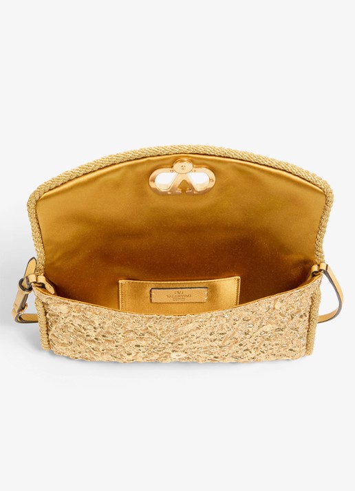 Valentino Garavani DeVain Small schoudertas met jacquard dessin en leren details - detail 4 goud