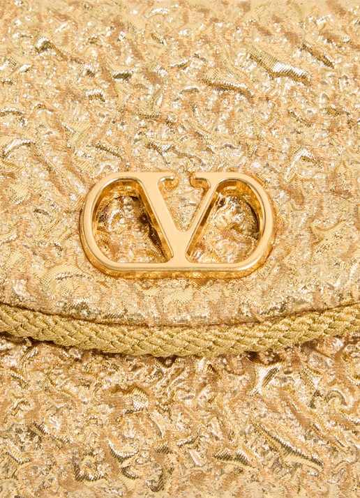 Valentino Garavani DeVain Small schoudertas met jacquard dessin en leren details - detail 5 goud