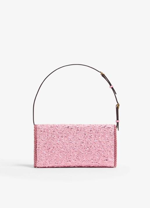 Valentino Garavani DeVain Small schoudertas met jacquard dessin en leren details - achterkant 6 roze