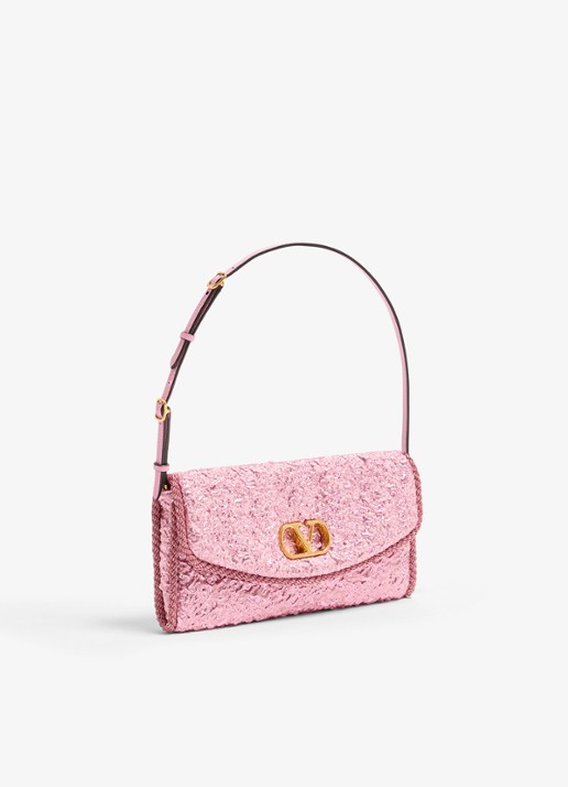 Valentino Garavani DeVain Small schoudertas met jacquard dessin en leren details - voorkant 5 roze