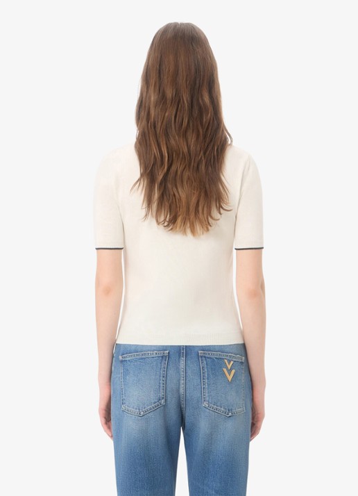Valentino Garavani Fijngebreid T-shirt van scheerwol - achterkant 7 creme