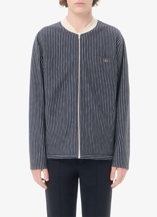 Valentino Garavani Fijngebreid vest met streepprint - detail 2 donkerblauw