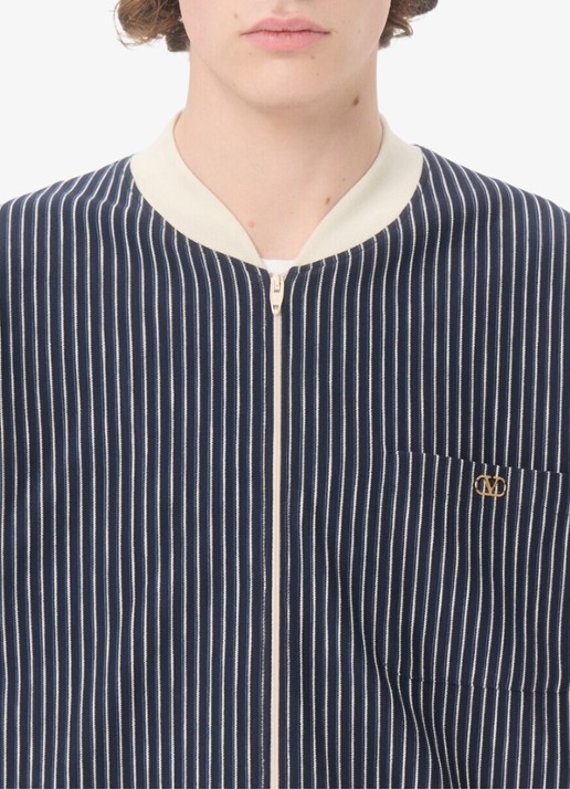 Valentino Garavani Fijngebreid vest met streepprint - detail 4 donkerblauw
