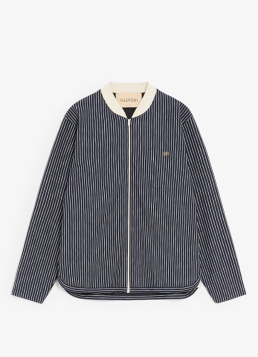 Valentino Garavani Fijngebreid vest met streepprint - voorkant 6 donkerblauw