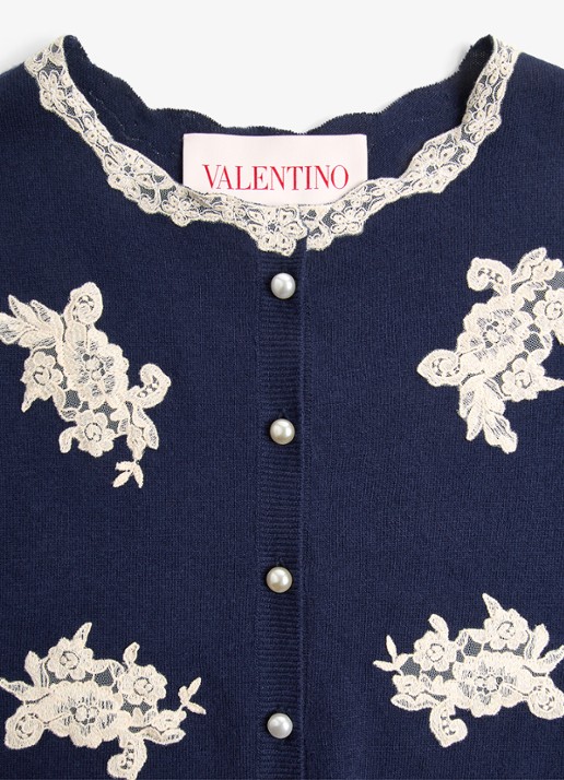 Valentino Garavani Fijngebreid vest van scheerwol met details van kant - detail 7 donkerblauw