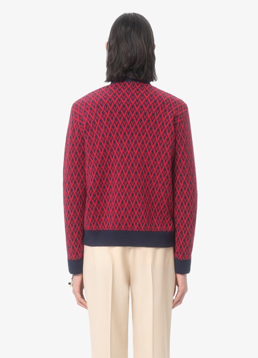 Valentino Garavani Fijngebreide pullover van scheerwol met ingebreid patroon - achterkant donkerrood