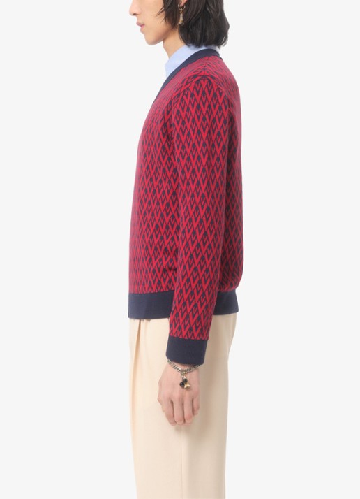Valentino Garavani Fijngebreide pullover van scheerwol met ingebreid patroon - detail 5 donkerrood