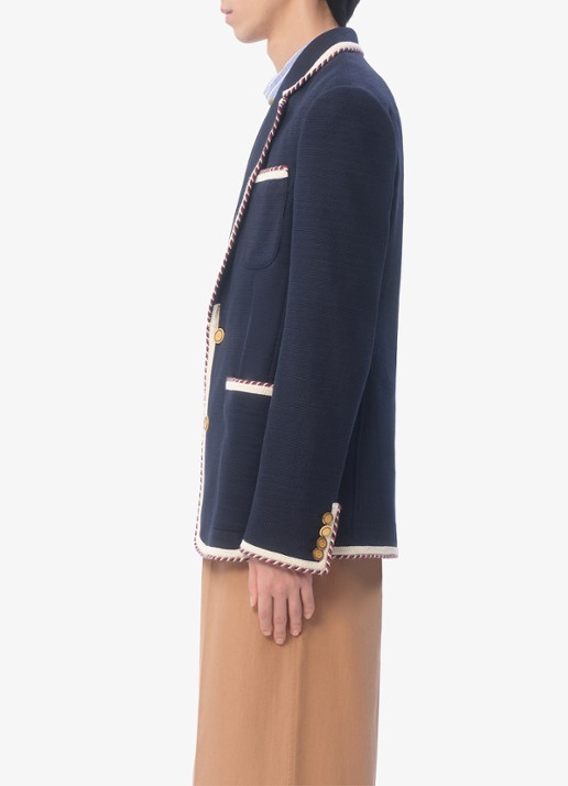 Valentino Garavani Fijngebreide regular fit colbert in linnenblend met opgestikte zakken - detail 2 donkerblauw