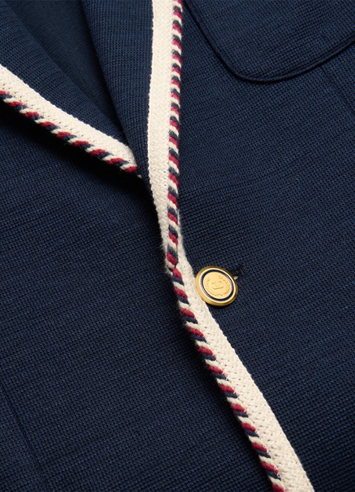 Valentino Garavani Fijngebreide regular fit colbert in linnenblend met opgestikte zakken - detail 5 donkerblauw