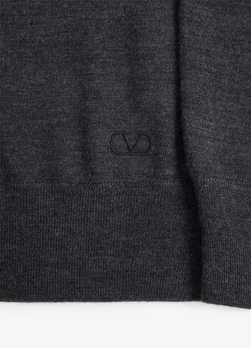 Valentino Garavani Fijngebreide regular fit polo van scheerwol - detail 3 antraciet