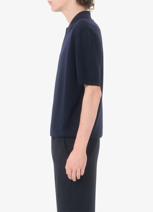 Valentino Garavani Fijngebreide regular fit polo van scheerwol - detail 2 donkerblauw