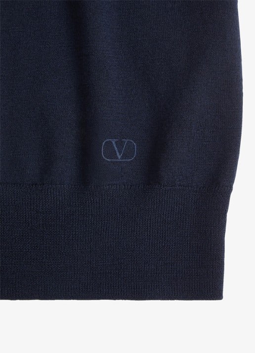 Valentino Garavani Fijngebreide regular fit polo van scheerwol - detail 5 donkerblauw