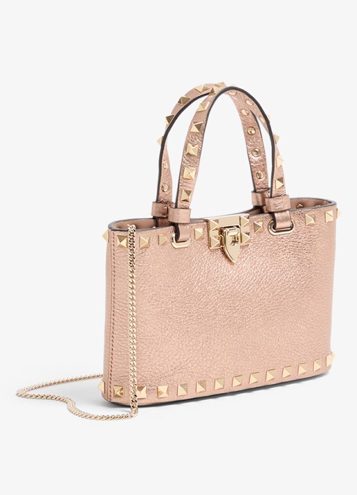 Valentino Garavani Handtas van kalfsleer met metallic finish en studs - voorkant 3 brons