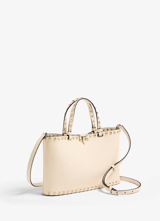Valentino Garavani Handtas van kalfsleer met studs - detail creme