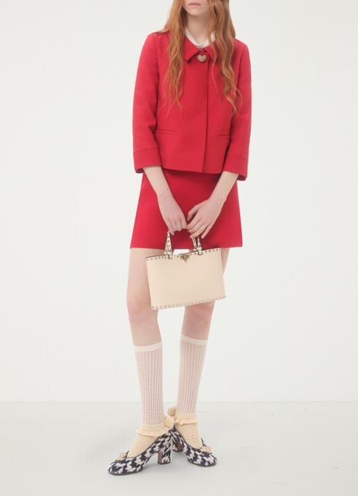 Valentino Garavani Handtas van kalfsleer met studs - voorkant 8 creme
