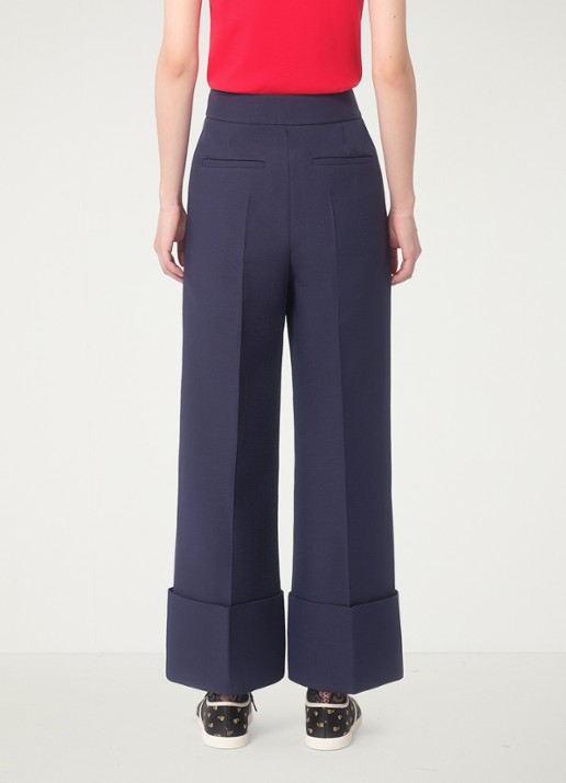 Valentino Garavani High waist loose fit pantalon in zijdeblend - achterkant donkerblauw