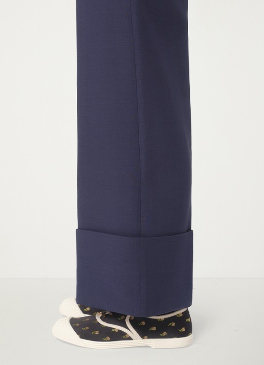 Valentino Garavani High waist loose fit pantalon in zijdeblend - detail 6 donkerblauw