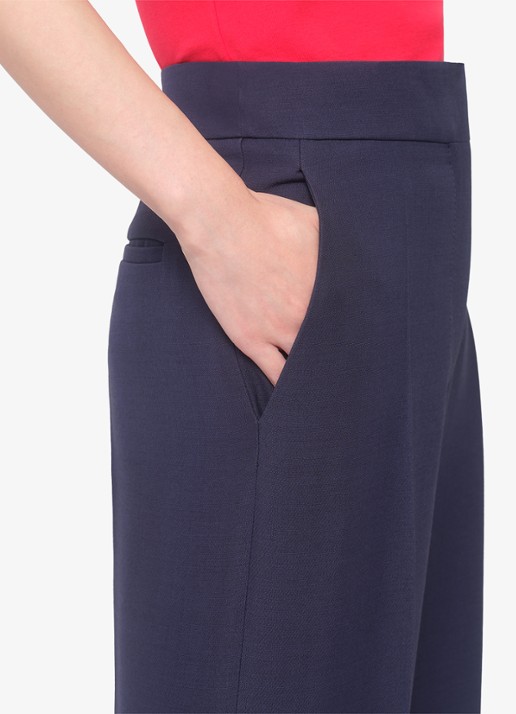 Valentino Garavani High waist loose fit pantalon in zijdeblend - detail 7 donkerblauw