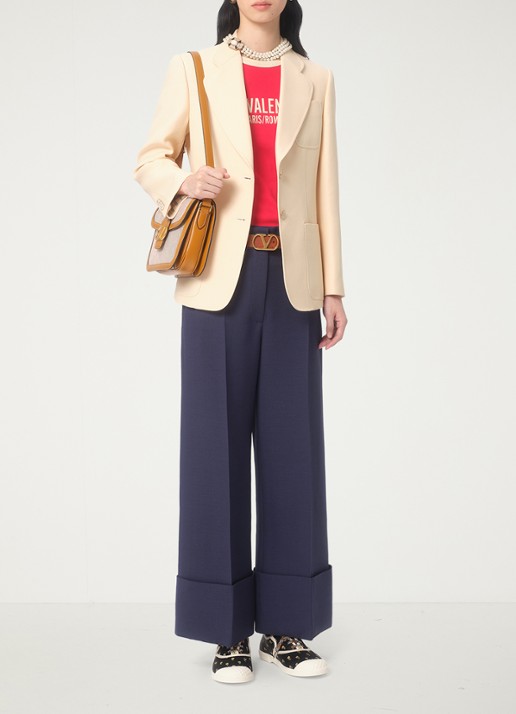 Valentino Garavani High waist loose fit pantalon in zijdeblend - voorkant 3 donkerblauw