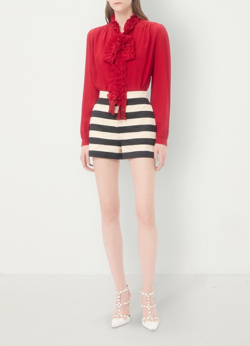 Valentino Garavani High waist straight fit korte broek met streepprint - voorkant 6 zwart