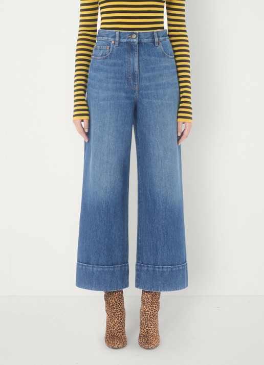 Valentino Garavani High waist wide leg cropped jeans met medium wassing