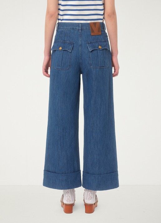 Valentino Garavani High waist wide leg jeans met medium wassing - achterkant 3 indigo