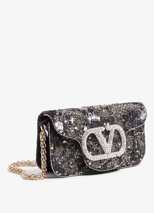 Valentino Garavani Locò Small handtas met pailletten en kralendecoratie - voorkant 2 zwart