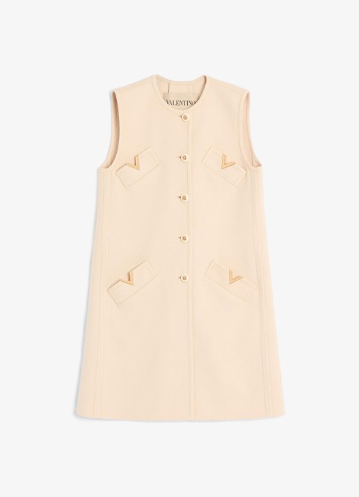 Valentino Garavani Longline gilet in kasjmierblend - voorkant creme