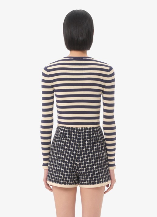 Valentino Garavani Longsleeve met logoborduring en streepprint - achterkant donkerblauw