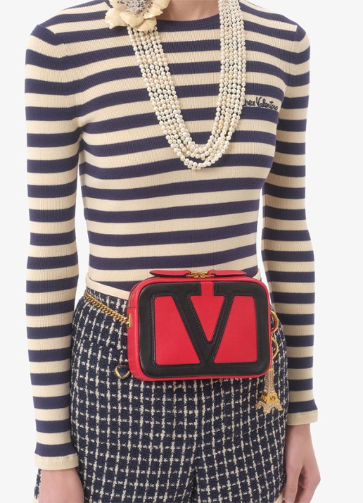 Valentino Garavani Longsleeve met logoborduring en streepprint - detail 7 donkerblauw