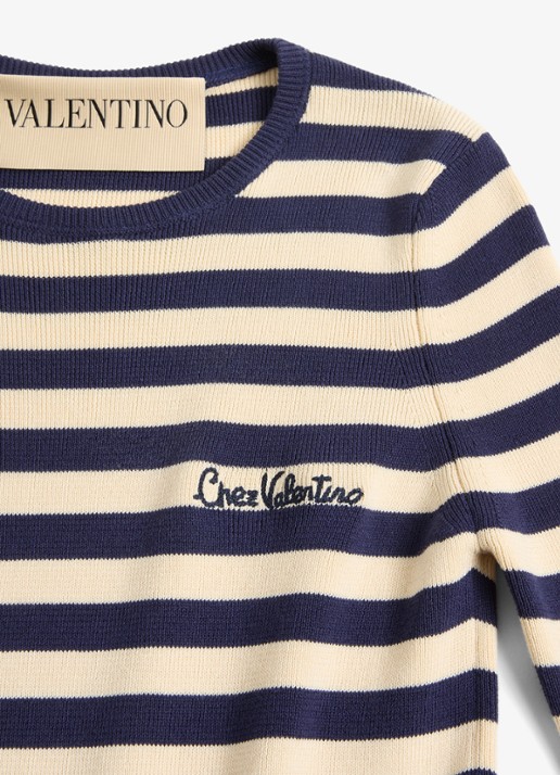Valentino Garavani Longsleeve met logoborduring en streepprint - detail 8 donkerblauw