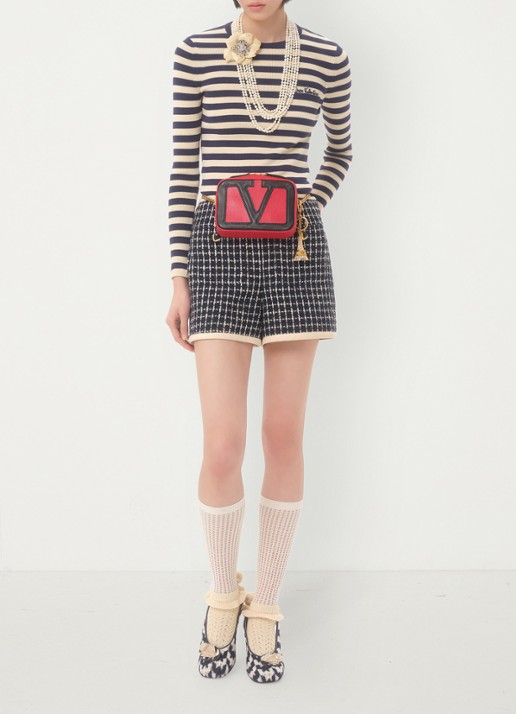 Valentino Garavani Longsleeve met logoborduring en streepprint - voorkant 3 donkerblauw