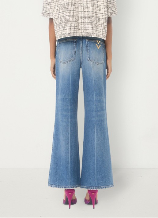 Valentino Garavani Mid waist flared jeans met medium wassing - achterkant indigo