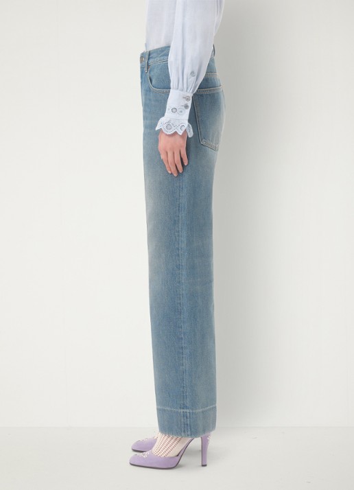 Valentino Garavani Mid waist straight leg jeans met medium wassing - detail 2 indigo
