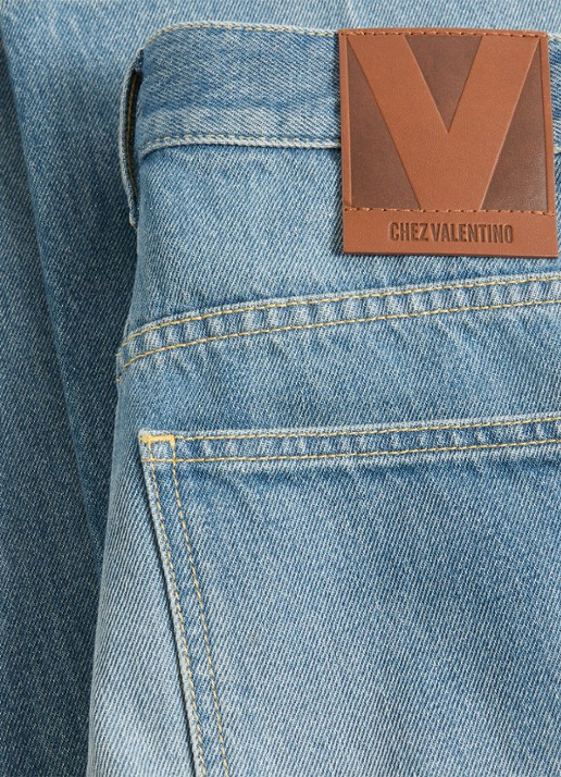 Valentino Garavani Mid waist straight leg jeans met medium wassing - detail 3 indigo