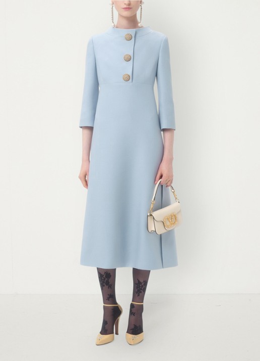 Valentino Garavani Midi jurk in zijdeblend - voorkant 2 lichtblauw